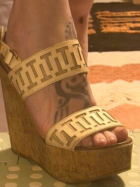 Tory Burch Tan Leather Cutout Cork Wedge Sandals
